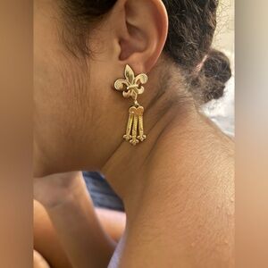 Monet Gold Fleur-de-Lis Drop Earrings